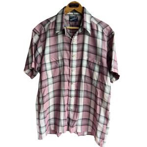Mens David Barry Short Sleeve Plaid Shirt LARGE Vintage Gray Purple  USA